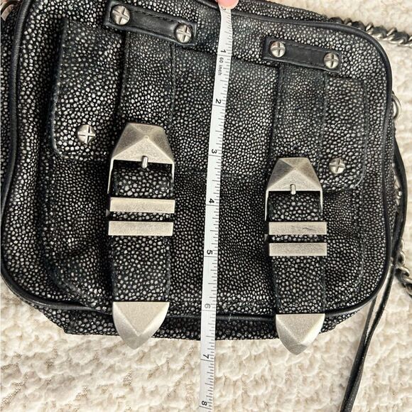Rebecca Minkoff Black Leather Buckle Bag Crossbody Pebbled Silver - Picture 9 of 16